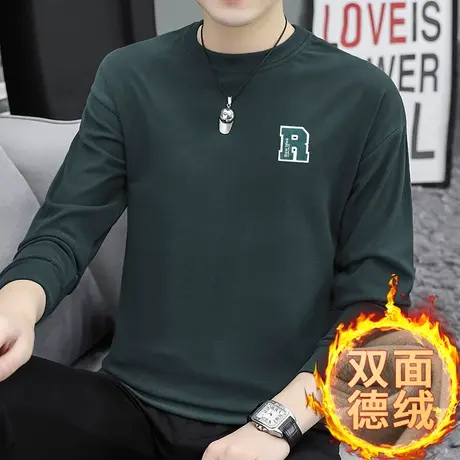 德绒卫衣男秋冬款套头无帽上衣服保暖双面绒圆领长袖t恤潮流百搭商品大图