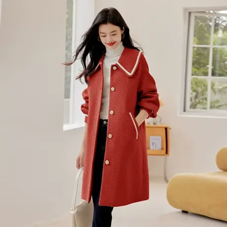 时尚气质中长款毛呢大衣年冬季新款淑女温柔甜美宽松夹棉上衣商品大图