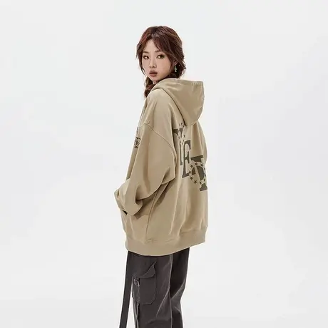 YEP美式复古连帽卫衣女春秋2024新款宽松oversize长袖上衣潮商品大图