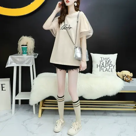 网红ins潮超火短袖T恤女2024夏季新款洋气百搭宽松设计感正肩上衣商品大图