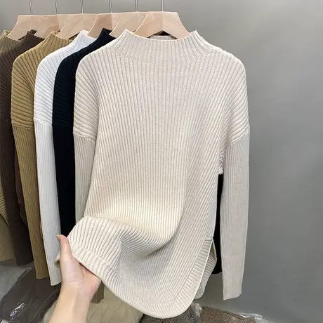 半高领毛衣女套头2023秋冬新款宽松外穿针织衫内搭打底衫厚上衣潮图片
