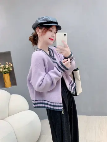 秋冬日系复古拉链圆领毛衣外套女宽松休闲百搭显瘦针织开衫上衣潮商品大图