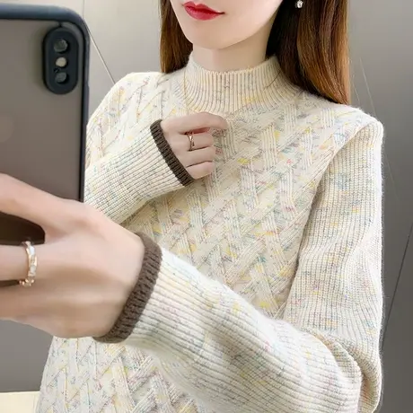 2023年秋冬新款女装半高领毛衣女宽松套头针织衫加厚保暖长袖上衣图片