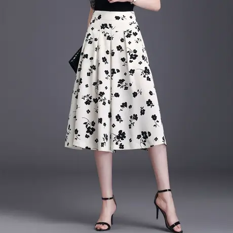 裤裙女2023夏季新款高腰阔腿裤垂感宽松薄款冰丝印花休闲七分裤潮商品大图