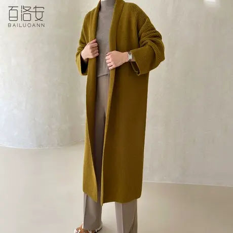 百洛安慵懒风宽松大毛衣外套女秋冬新款外穿加厚长款过膝毛衣外套图片