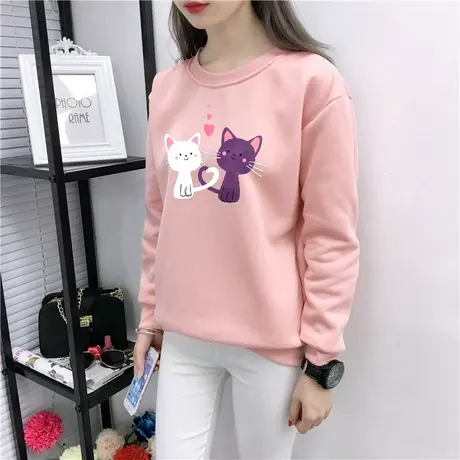 2024秋冬新款韩版宽松长袖卡通印花加绒圆领卫衣女学生百搭上衣潮图片