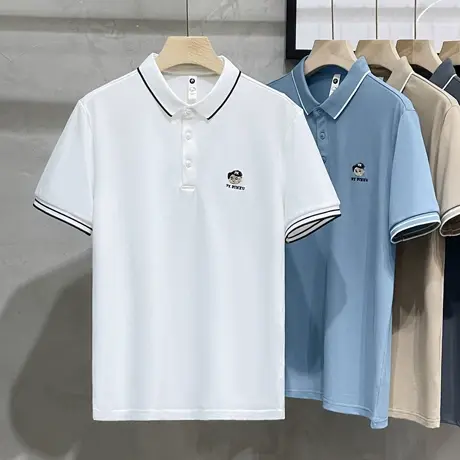 丝光珠地棉刺绣短袖polo衫男士2023夏季新款冰丝T恤休闲翻领体恤商品大图