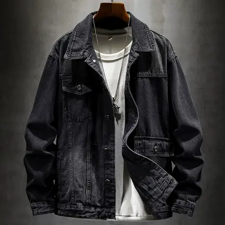 男生高街痞帅美式牛仔夹克2022冬潮牌宽松个性设计感十足牛仔外套商品大图