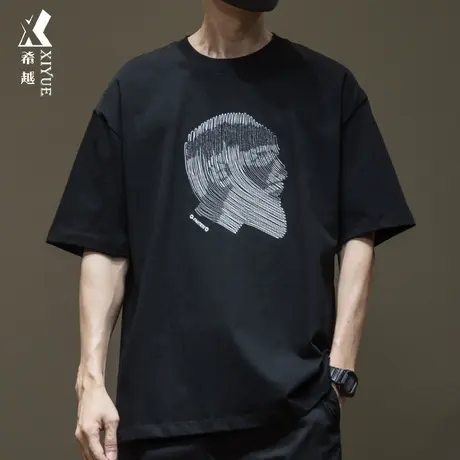 希越重磅刺绣黑t恤男胖子夏季男款短袖宽松大码加肥加大男士上衣商品大图