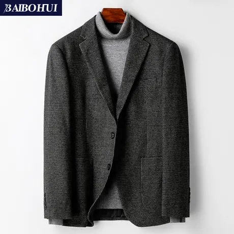 秋冬季呢子休闲西装外套男士修身韩版英伦格子单件小西服男装上衣图片