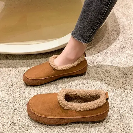 冬季加绒保暖豆豆鞋女2023年新款软底软面气质时尚爆款乐福棉鞋商品大图