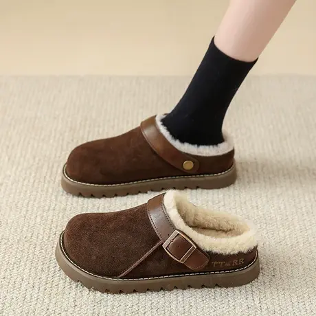 永希包头半拖女外穿2023秋冬季新款法式复古气质拖鞋松糕可爱棉拖商品大图