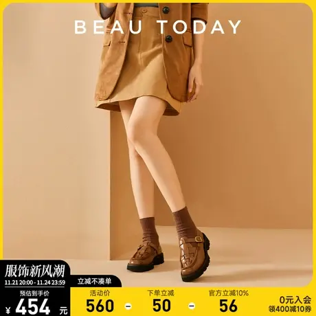 BeauToday罗马假日厚底乐福鞋女复古玛丽珍真皮单鞋英伦风小皮鞋图片