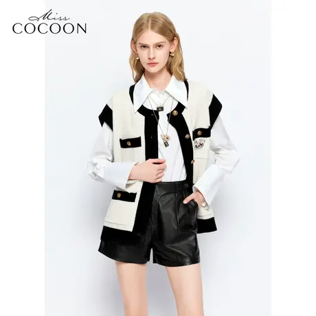 MISSCOCOON【拾光纪】24春新款全羊毛龙年绣标经典撞色毛针织衫商品大图