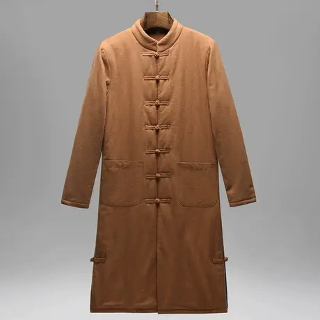 中国风棉袄男立领棉衣中长款冬季新款男士复古棉麻棉服外套中式图片