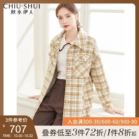 秋水伊人格纹毛呢外套2021年冬季新款女装中长款小个子呢子大衣潮图片