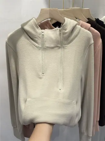 不规则双拉链连帽双面德绒卫衣女2024秋冬新款宽松软糯舒适上衣潮图片