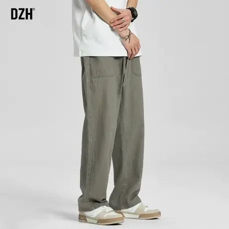 男士军绿色休闲裤男纯棉裤子男款2024年春季男裤日系运动裤直筒裤商品大图