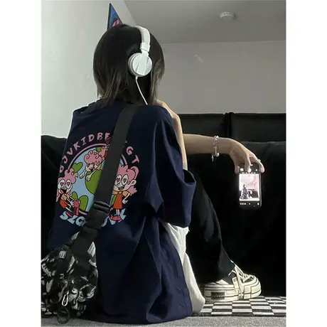 纯棉重磅短袖t恤女夏季设计感小众潮牌宽松oversize半袖大码上衣商品大图