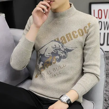 秋冬季水貂绒毛衣男士半高领针织打底衫上衣加厚保暖男装线衣潮流商品大图