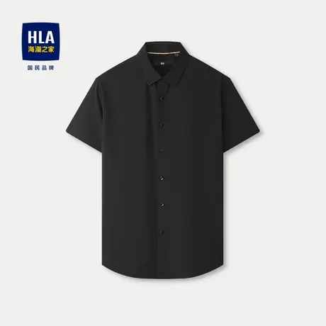 HLA/海澜之家无痕科技短袖休闲衬衫24春夏新款吸湿速干黑衬衣男商品大图