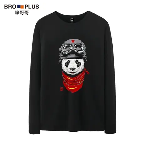胖哥哥大码男装长袖t恤肥佬圆领休闲加肥加大男士胖人打底体恤秋商品大图