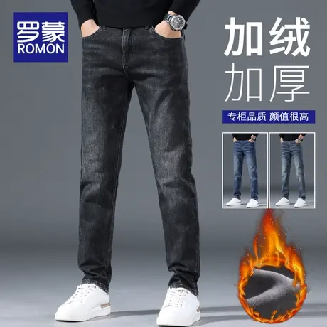 罗蒙加绒加厚牛仔裤男2023新款爆款潮牌宽松直筒冬季男士休闲裤子商品大图