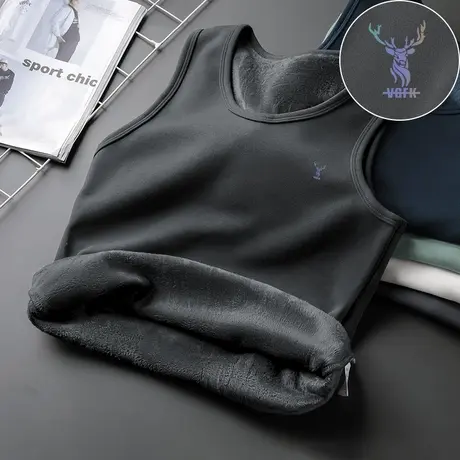 男士背心冬季内穿运动坎肩加绒加厚健身跨栏无袖t恤打底保暖马甲商品大图