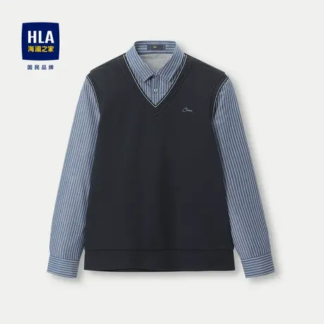 HLA/海澜之家假两件针织衫2023秋冬包芯纱加绒加厚撞色刺绣毛衣男图片