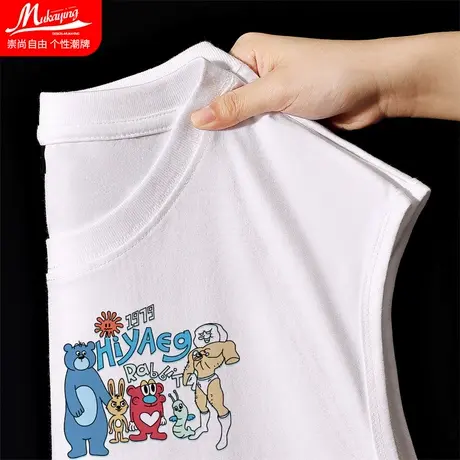 怪物集合卡通背心男款夏季重磅纯棉运动篮球宽肩砍袖潮牌无袖t恤商品大图
