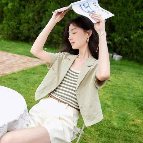 时尚气质短袖西装外套2023年夏季新款淑女温柔宽松显瘦通勤上衣商品大图
