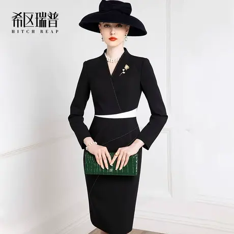希区高端名媛气质连衣裙女装2023秋冬季新款法式职业修身复古裙子图片