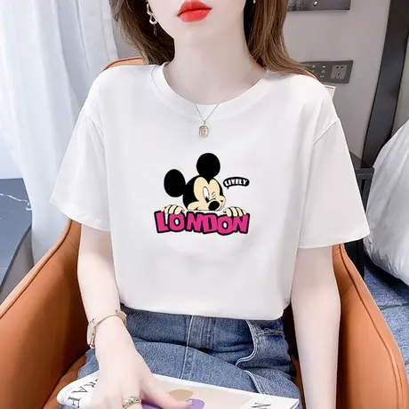 卡通米奇白色短袖t恤女装2023夏季新款半袖宽松纯棉体恤上衣ins潮商品大图