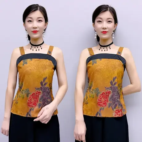 气质背心女2022新款香云纱吊带夏大码无袖中国风内搭上衣薄款T恤图片