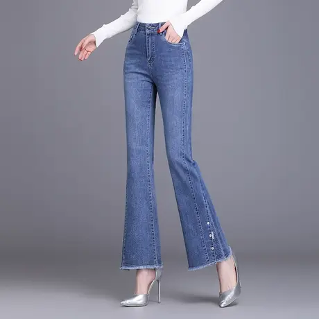 春秋弹力微喇牛仔裤女2023新款高腰修身显瘦气质喇叭裤休闲长裤潮商品大图