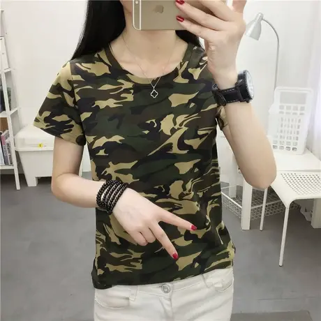 2023年新款迷彩短袖T恤夏季女装别致设计感小众复古上衣辣妹穿搭商品大图