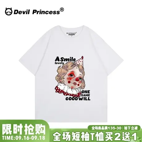 美式街头风oversize宽松白色t恤女短袖正肩超火卡通ins潮牌上衣夏图片