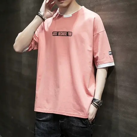 夏款情侣装短袖t恤男士纯棉上衣男生圆领夏季体恤假两件男款商品大图