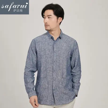亚麻衬衫男长袖春季新款宽松休闲男装薄款商务衬衣春秋款男士上衣商品大图