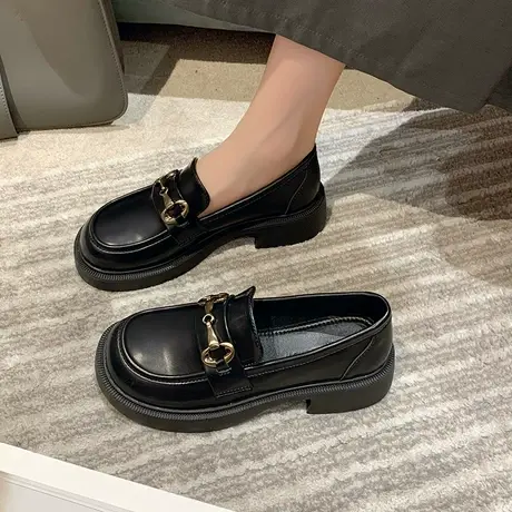 英伦风小皮鞋女夏季2023年新款防滑复古乐福鞋百搭一脚蹬超火单鞋图片