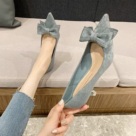 法式单鞋女2023春季新款百搭浅口仙女风蝴蝶结尖头宴会细跟高跟鞋商品大图