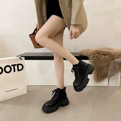 英伦风马丁靴女款2023爆款夏秋季单靴爆款厚底短靴炸街甜酷风靴子商品大图