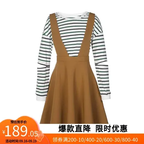 【艾格】假两件背带连衣裙2023春季新款甜美条纹显瘦女生裙子图片