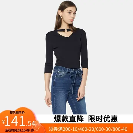 【断码L】艾格2020春秋季新品女装时尚百搭V领长袖针织衫W900图片