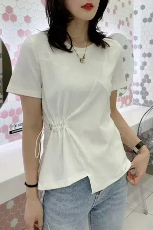 设计感小众宽松短袖抽褶显瘦T恤女2023夏季新款韩版时尚简约上衣商品大图