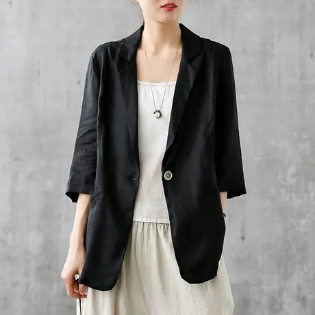 dza棉麻上衣 亚麻西服外套女短袖夏季新款防晒衣宽松休闲薄款西装图片