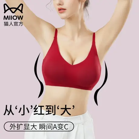 猫人外扩内衣女小胸聚拢显大秋冬红色本命年软支撑无痕文胸漫画胸图片