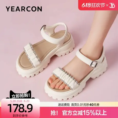 意尔康厚底外穿凉鞋女2025夏款小个子增高松糕软底不累脚防滑凉鞋图片