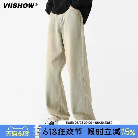 VIISHOW夏季薄款裤子男潮流美式宽松微喇牛仔裤男生弯刀休闲长裤商品大图