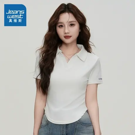 E8真维斯女装2025夏季新款简约时尚纯色百搭女款时尚修身短袖T恤图片